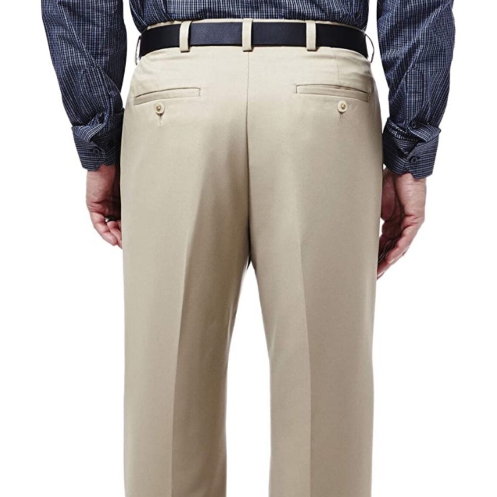 (1739) Haggar Men's Cool 18 Stria Hidden Expandable Waistband Plain Front Pant